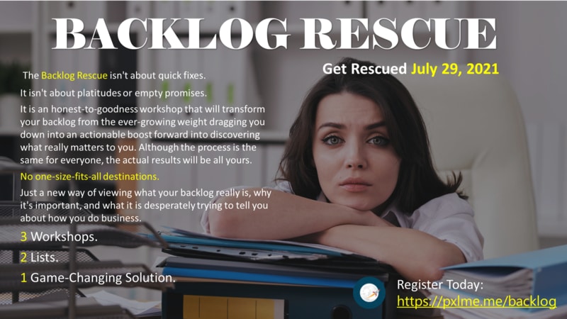 If you are like me, you struggle with an ever growing list of follow up tasks and action items. I have tried using numerous different task management applications, I have tried calendar blocking, I even tried wishing on a star. On July 29th The Backlog Rescue Workshop gets started and we have a special group price for QBCL Members. To learn more, visit https://pxlme.me/backlog